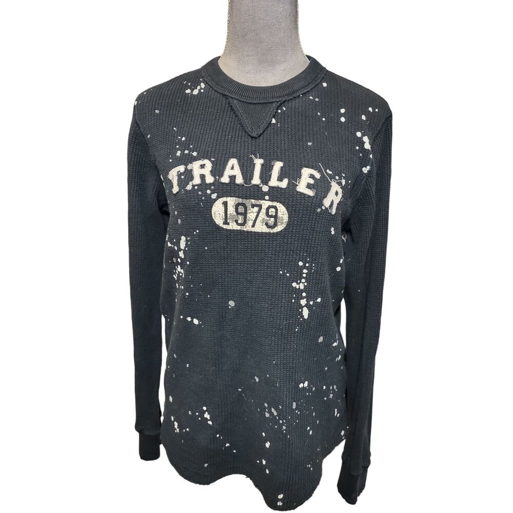 Trailer Vintage Fit Thermal Shirt Blue Waffle Knit Top Crew Neck Thick Medium